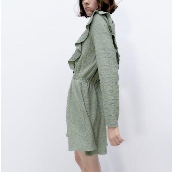 NWOT Zara Ruffled Mini Dress Striped Blue and Green Women’s Size XL - Picture 2 of 9